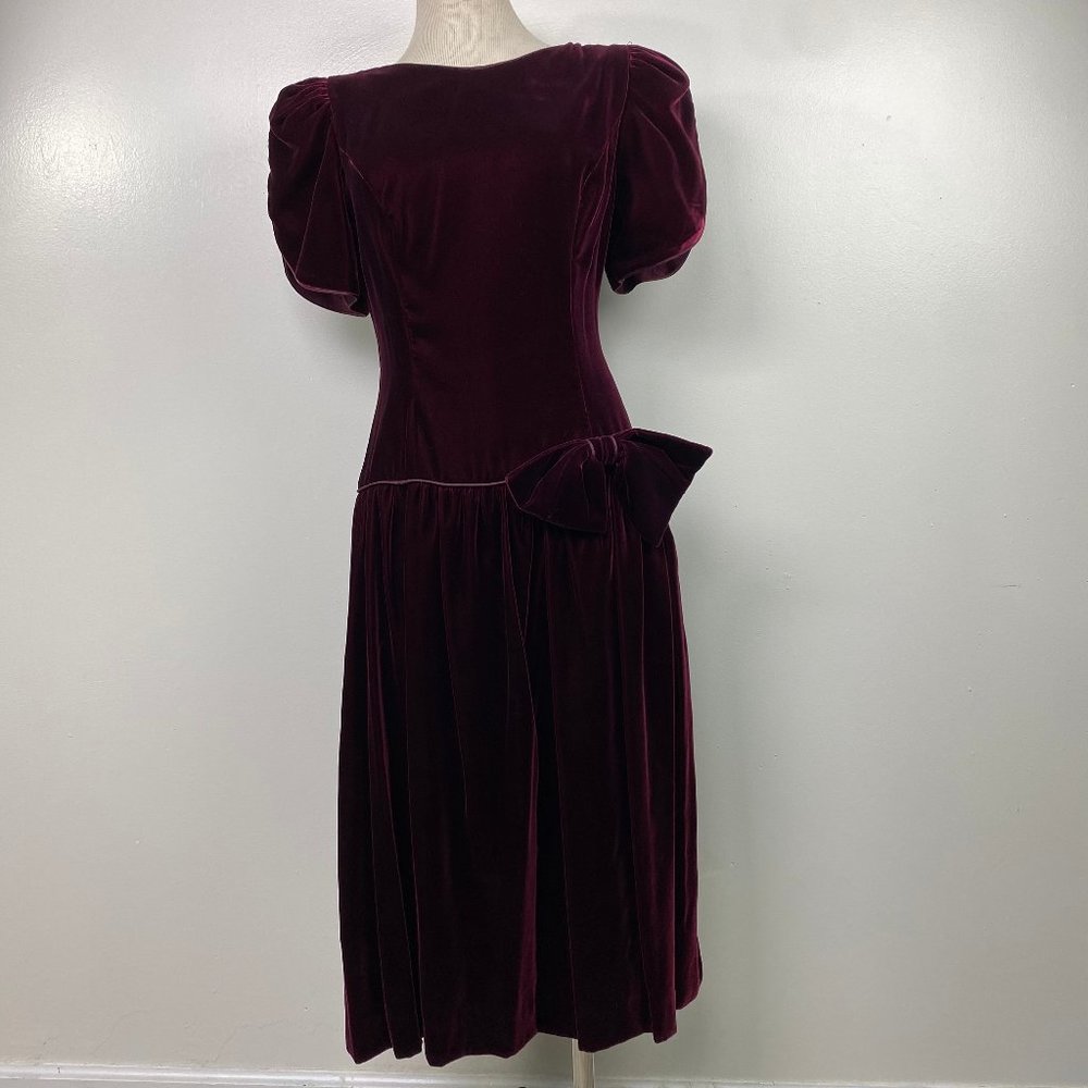 Vintage Act I Burgundy Velvet Dress Size 12 Made in USA 80s